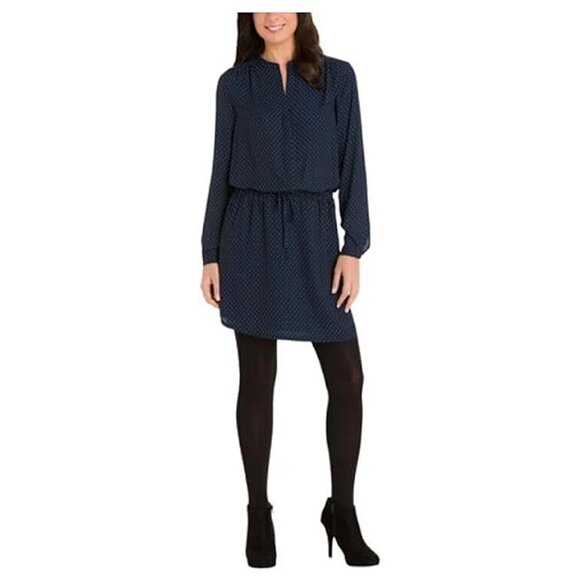 Hilary Radley Long Sleeve Printed Navy Blue Dress - Picture 1 of 8